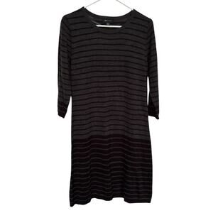 Sweater Dress AB Studio L Black Gray Striped Pullover Knee Length Stretch Fall